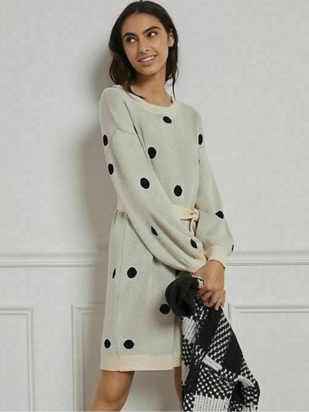 Anthropologie Emilie Tunic Sweater Dress Polka Dot by Saturday Sunday Sz L